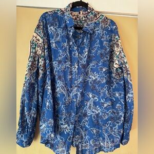 Free People Blue Paisley Button-Up Blouse